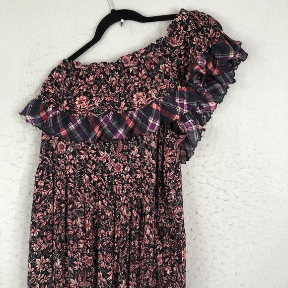Free People Maxi Dress Womens Large Blue Pink Floral Boho Ruffle Cottage Core - Picture 3 of 16